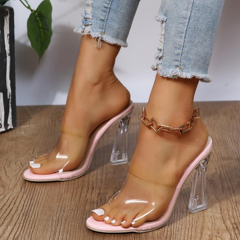 2024 New Summer Women's Slippers Transparent PVC Fashion Sandals Sexy Thin Heels Slippers Women's Open Toe High Heel Party Shoes