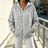 Women's Casual Loose Fit Printed -Lined Hooded Zip-Up Cardigan