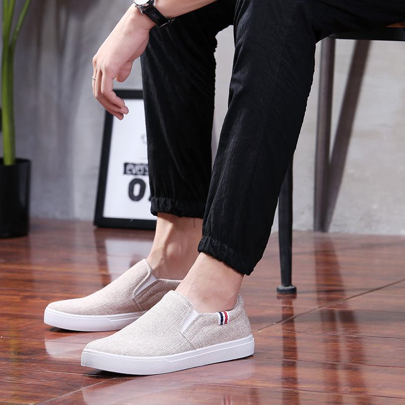 

2025 summer new linen board shoes Korean version lazy shoes casual breathable men s shoes one pedal canvas men s shoes 44 бежевий