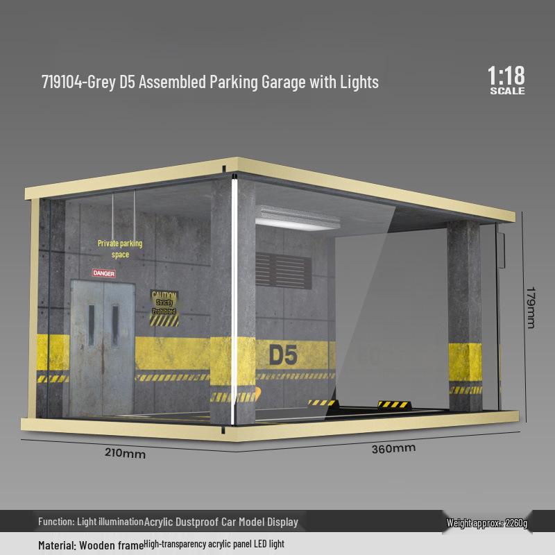 1/18 Wooden Parking Garage Model with Lighting and Dustproof Ornaments