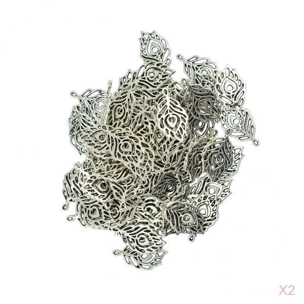 100pcs silver color feather Charms for Necklace Jewelry Making Accessories