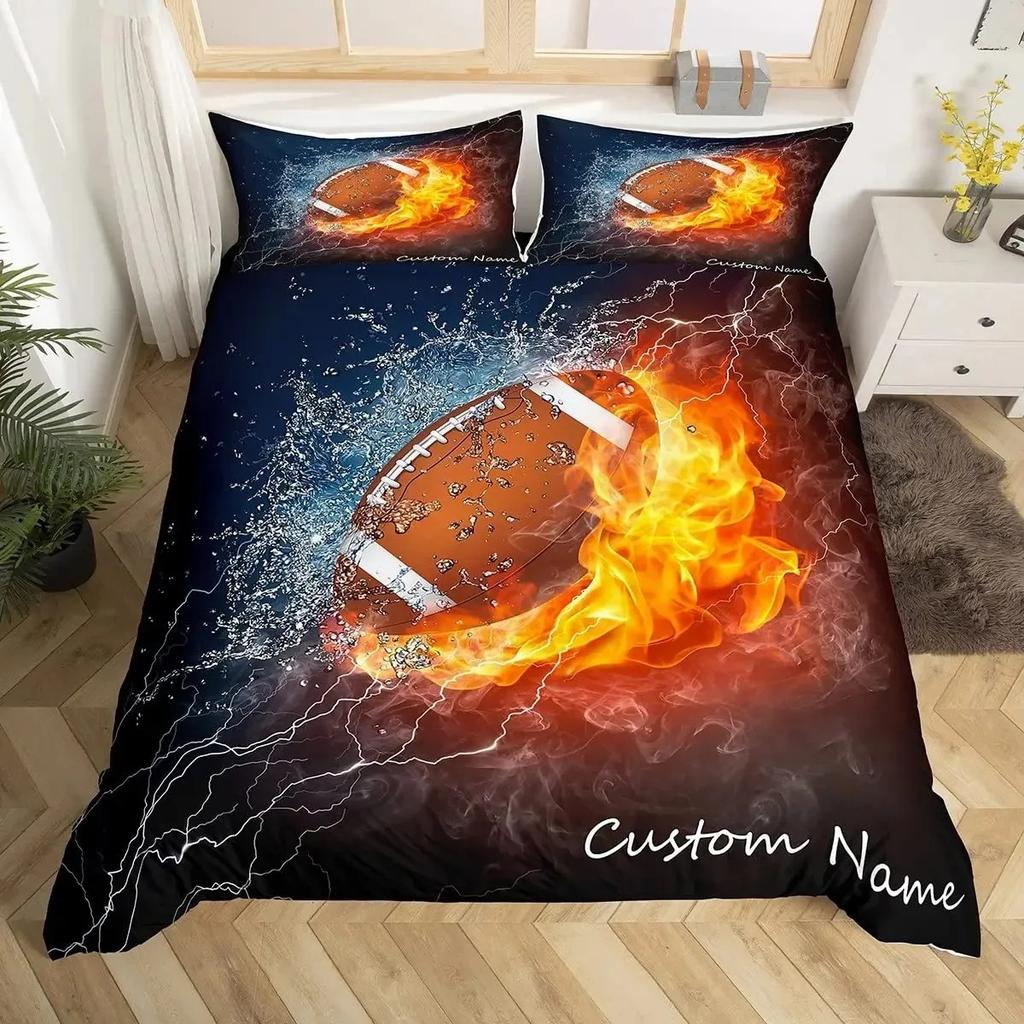 Individuelles Fußball Bettwäsche Set Name DIY Amerikanisches Fußball Spiel Weich mit Weichem Stoff Bettbezug Set Sport Thema Warme Deckenhülle für Kleine Jungen