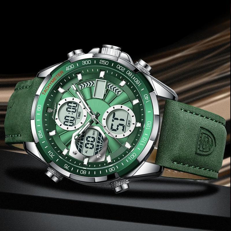 POEDAGAR Fashion Men Wristwatch Week Date Digital LED Quartz Man Clock Alarm Dual Time Display Electronic Luminous Men's Watches