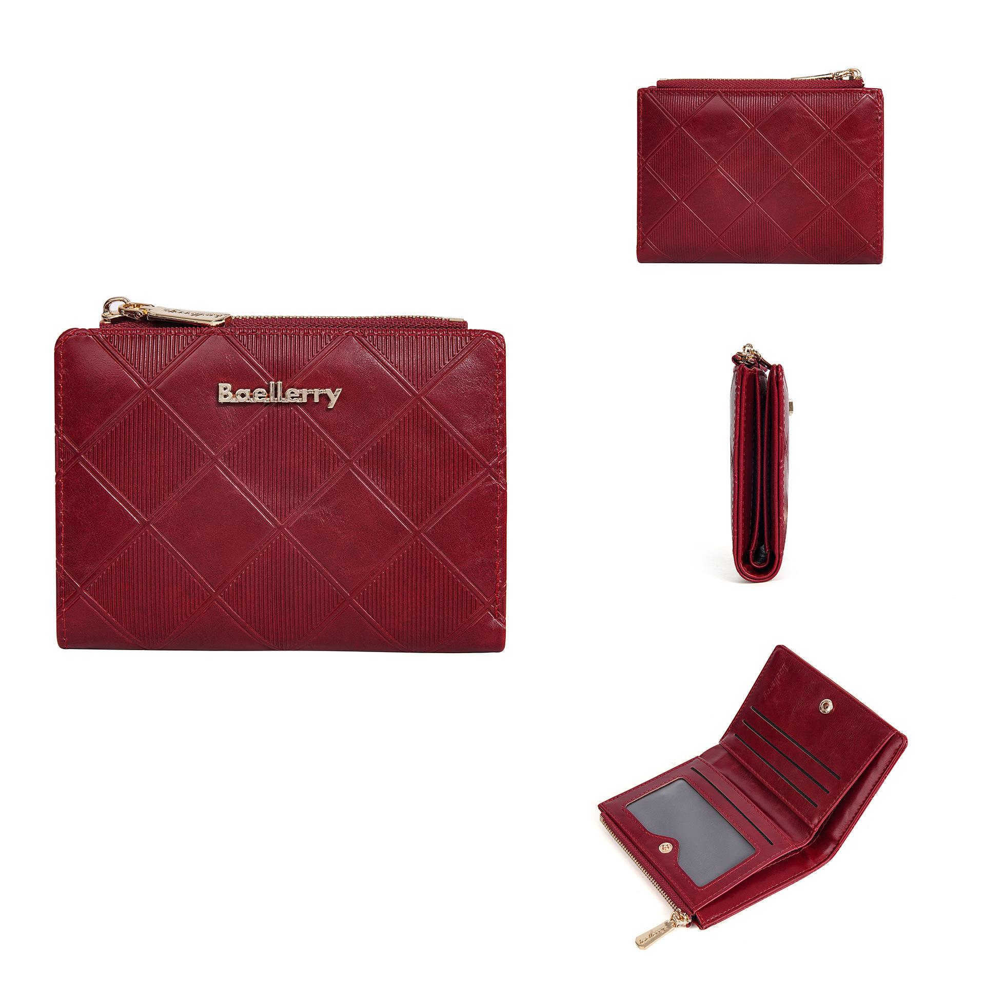 

2024 Women s Baellerry Short Wallet: High-End Style with Multi-Card Slots & Zipper Coin Pocket бордовый