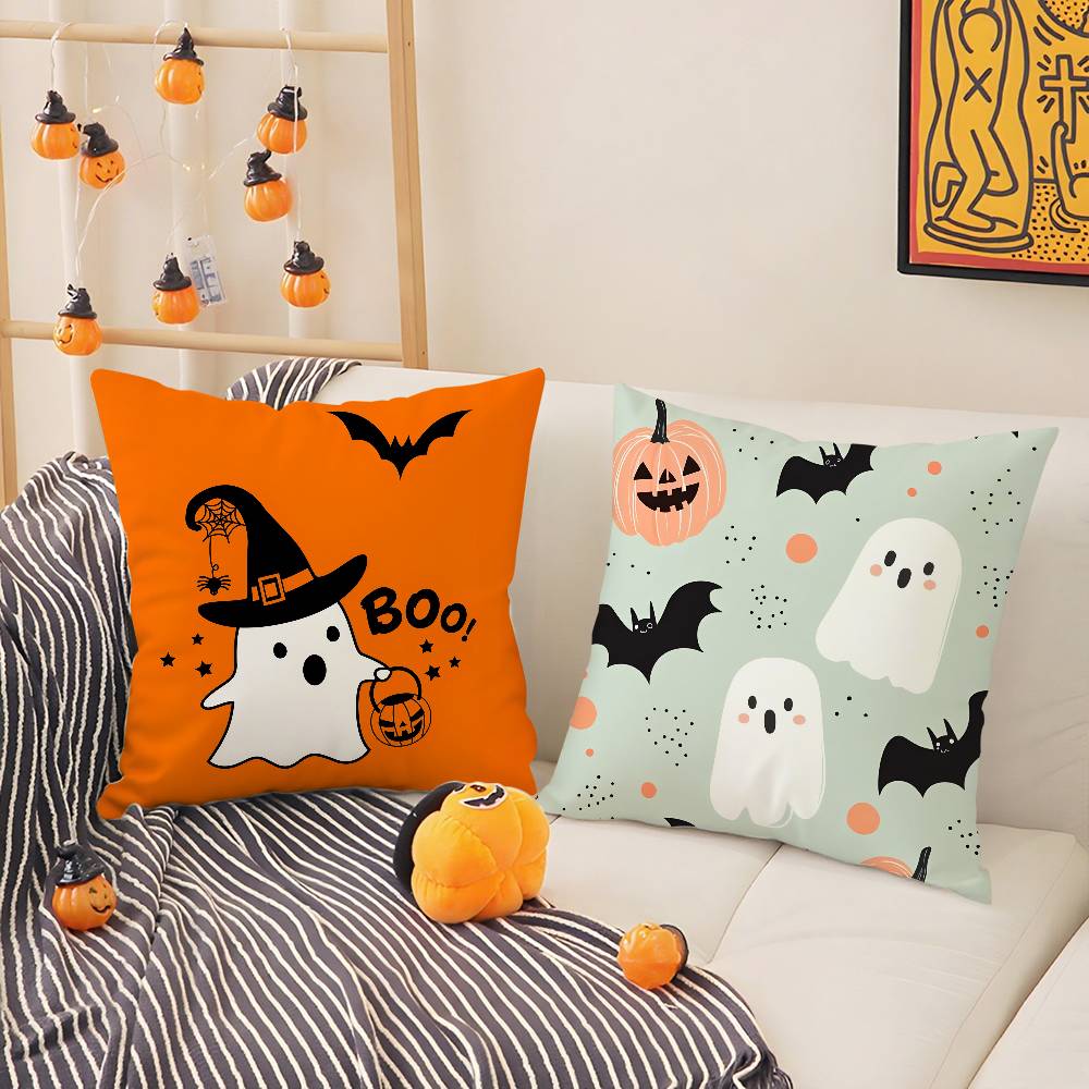 Halloween Cute Ghost Pillow Case Sofa Living Room Bedroom Double-Sided Printing Square Cushion Nap Time Cushion Cover