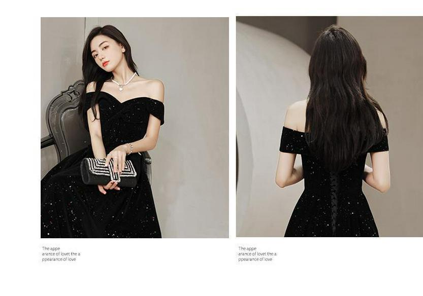 Elegant Women's Black One-Shoulder Evening Gown, Luxurious Banquet or Annual Meeting Dress, Niche High-End Style, Stunningly Beautiful.