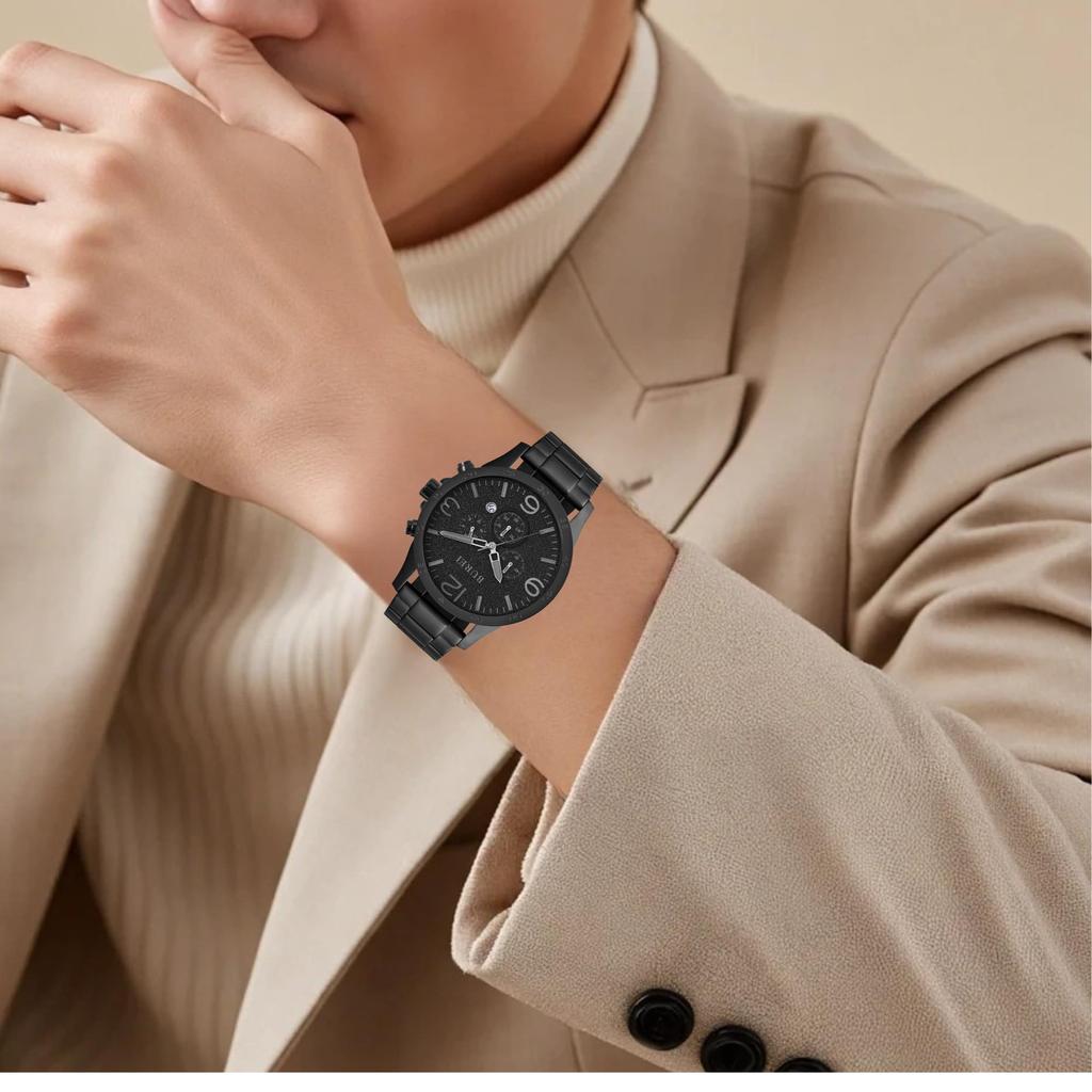 BUREI Analog Watch with Date Waterproof Quartz Black Simple Design for Business and Casual Chronograph with Large Luxury Gift for Men Men's Display,