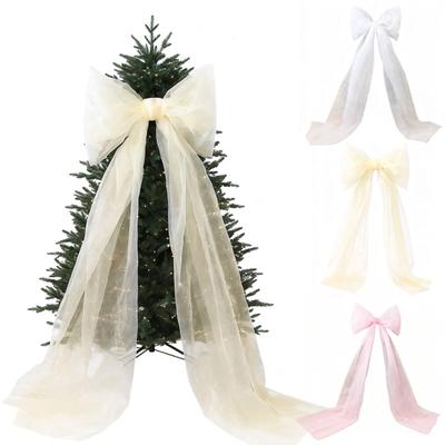 Lazo para Copa de Árbol de Navidad Extra Grande de Malla con Cintas Largas para Decoración de Pared de Fiesta de Vacaciones, Boda, Cumpleaños