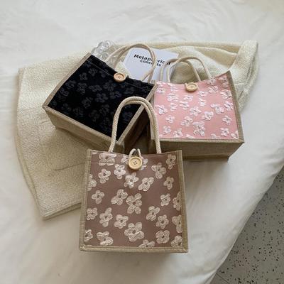 Fashion Eco-Friendly Shopping Bags Linen Button Tote Bags  Grocery Bags Women'S Casual Handbag Gift Bags