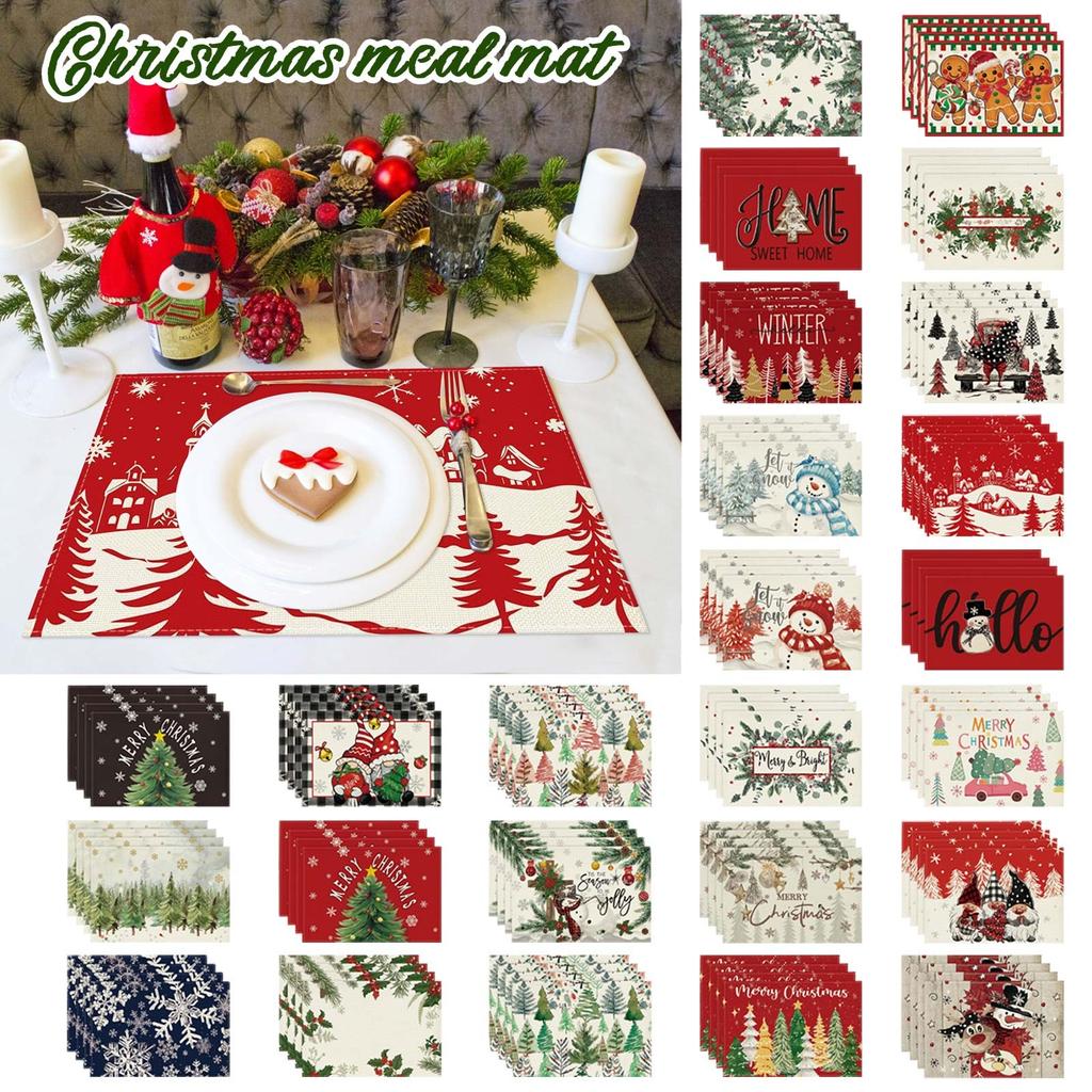 Christmas Table Placemat Linen Print Home Table Living Room Heat Insulation Placemat