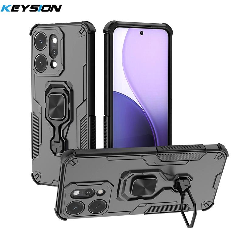 

KEYSION Противоударный бронированный чехол для OPPO Reno14 Pro 5G Силикон+ПК Вертикальная металлическая подставка-кольцо для телефона Чехол для OPPO Reno 14 5G for OPPO Reno14 5G чёрный