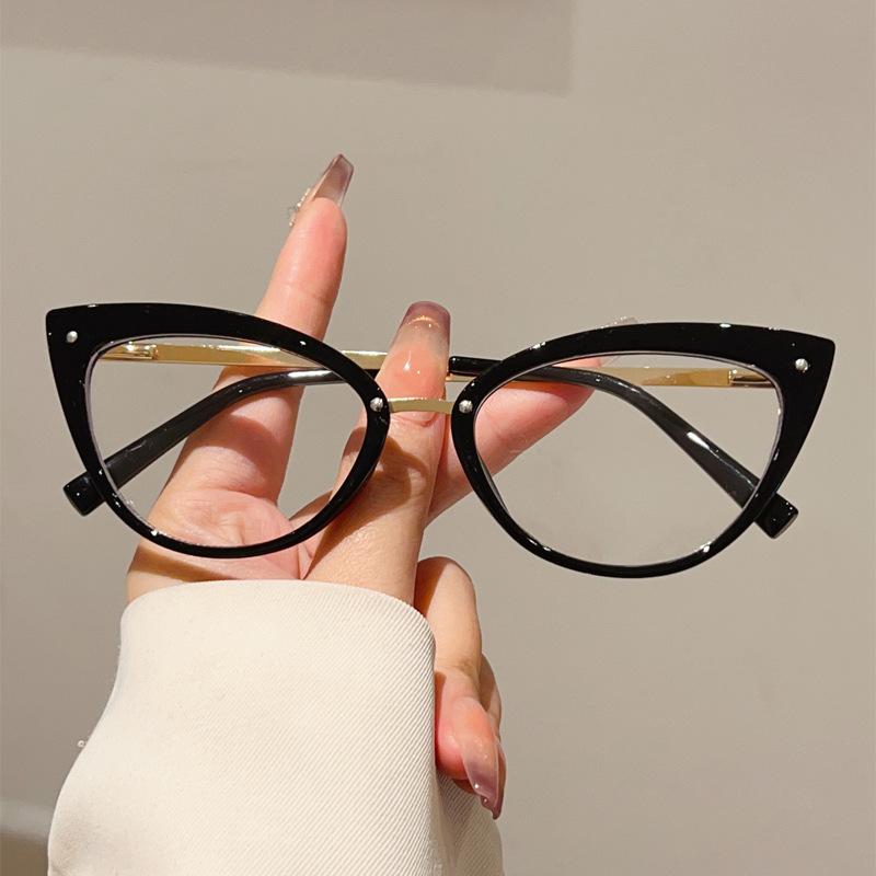 Retro Trend Cat'S Eye Fashion Anti-Blue Light Glasses Small Fragrance Style Plain Face Thin High Value Flat Mirror