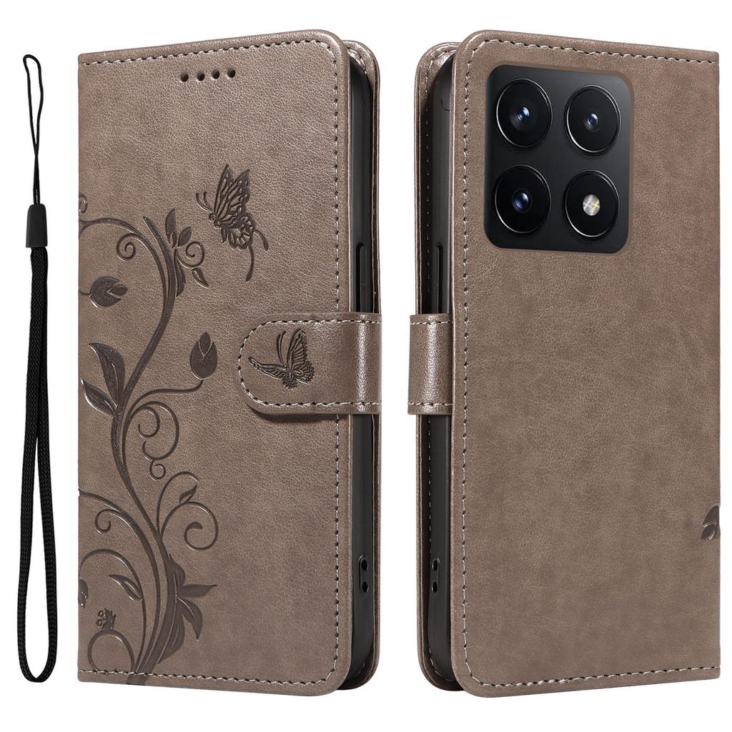 Für Xiaomi 14T PU Lederhüllen Blumenmuster Brieftasche Ständer Handyhülle mit Riemen