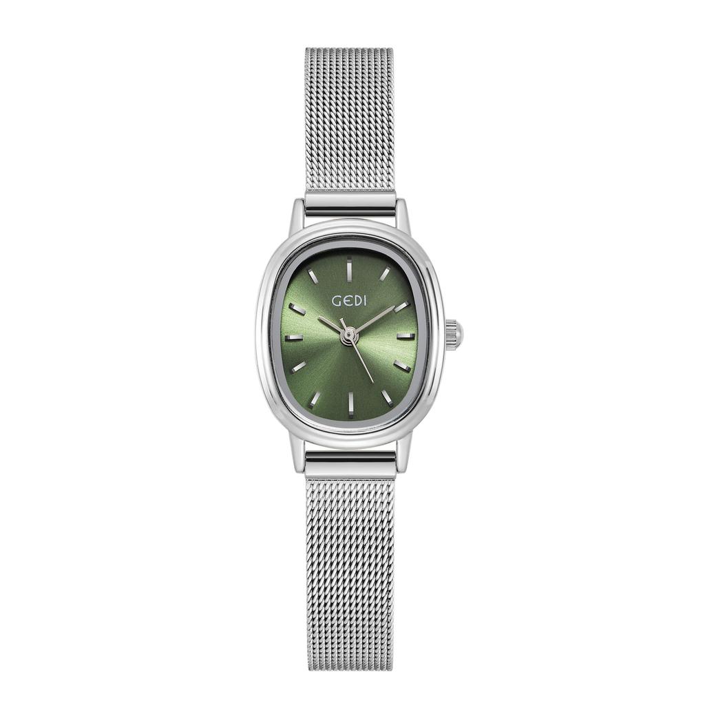 Oval Design Mesh Chain Women's Watch Small Green Watch Simple Temperament Commuter Quartz Watch for Women