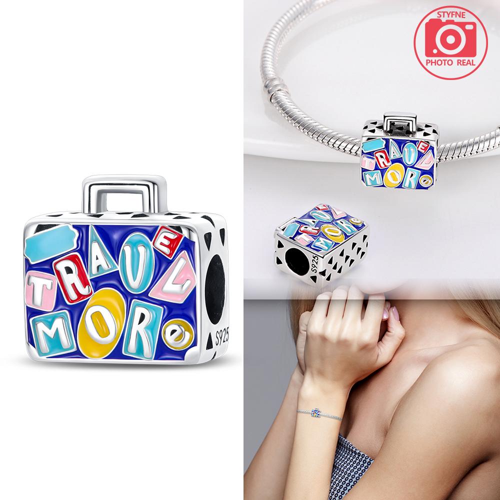 Brand New Copper Metal Colors Blue Travel Suitcase Bead Components Compatible With Copper Metal Colors Authentic Original Bracelets Do It Yourself