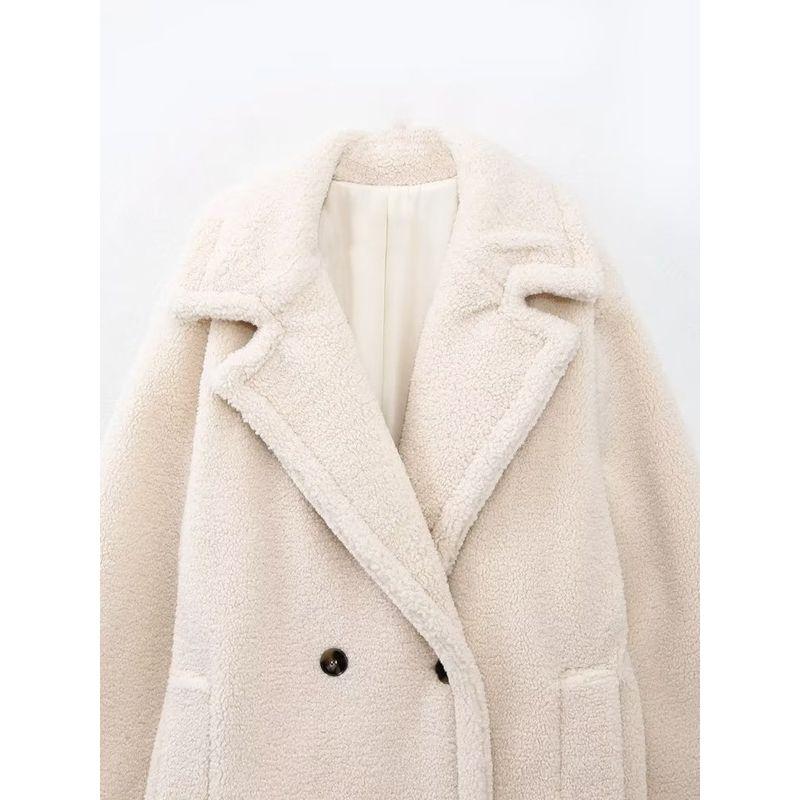 Western Style Winter Mid-Length Thickened Double Breasted Fleece Coat Outerwear Trench coat Women 1255766 712