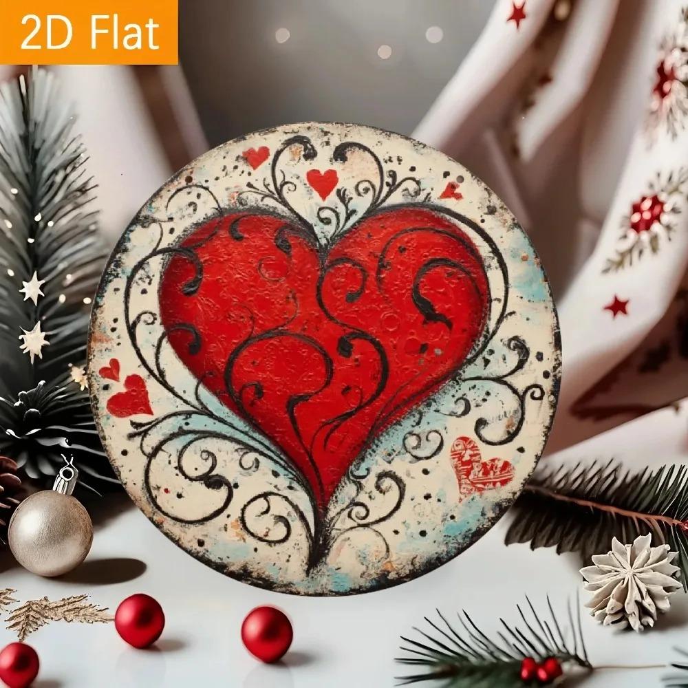 X Inch Red White Swirl Metal Wall Art Vintage Heart Romantic Farmhouse Decor Predrilled Hanging Hole