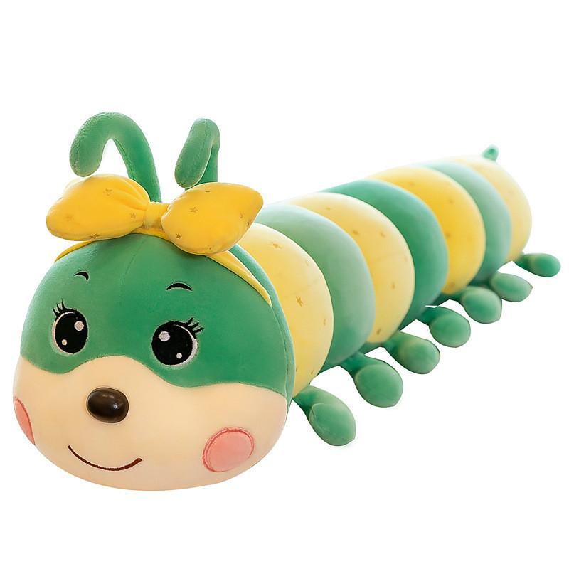 Cute Cartoon Bow Caterpillar Plush Doll Toy With Sequins For Kids Bed Decor