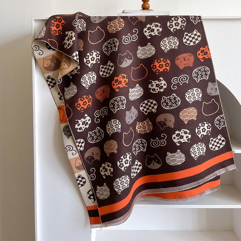 

Утолщенный Двусторонний Кот Модный Универсальный Милый Свежий Женский Имитация Кашемира Шаль Шарф Длинный Шарф 185*65cm коричневый