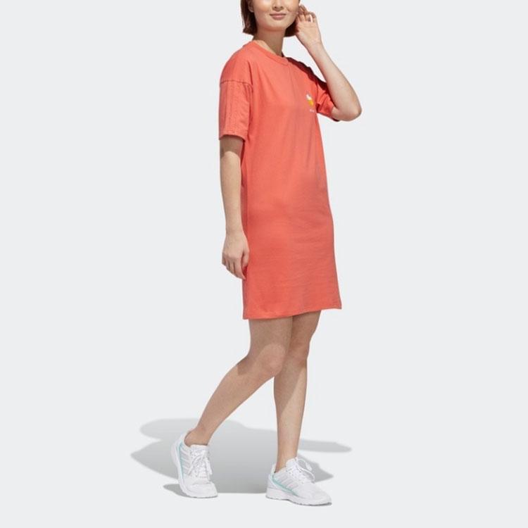 Adidas Neo Printed Loose Short Sleeve Dress Women dresses Orange GP5809