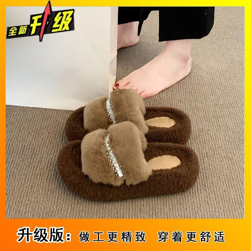 Thick-bottomed indoor and outdoor lazy cotton slippers for women to wear outside 2025 autumn and winter new fashion versatile home fluffy slippers fo