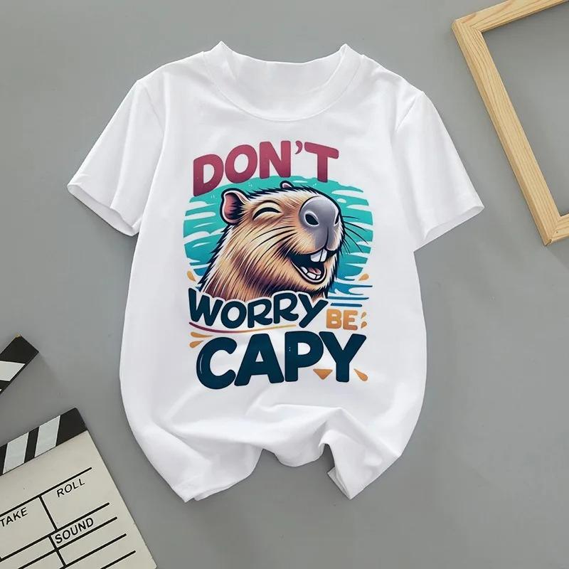 Summer Cartoon Cute Capybara Print Children T-shirt Short-sleeved Fashion Boys and Girls Round-neck Baby Kid Tshirt Trend