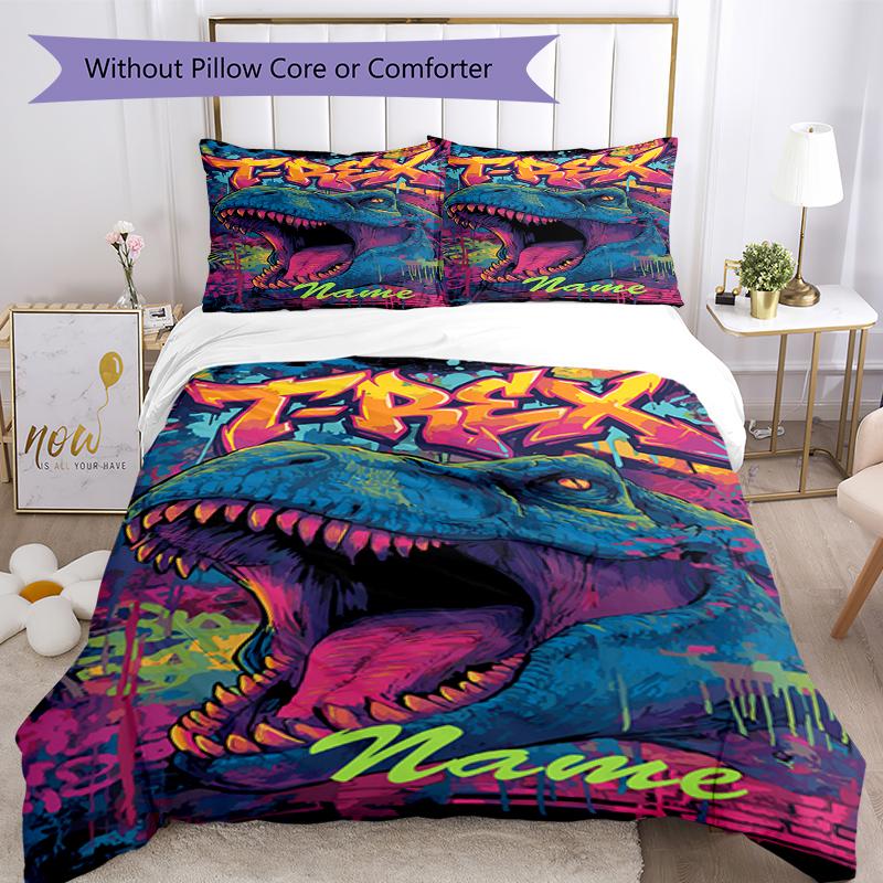3pcs Custom Name Dinosaur Bedding Set Duvet Cover Closure Includes 1 Duvet Cover & 2 Pillowcases, Soft and Comfortable for All Seasons.