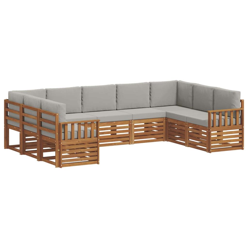 Corner Sofa Set with Cushions 9 pcs Natural and Light Grey