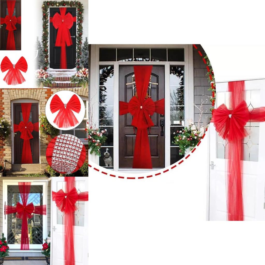 Luxurious Red Christmas Traditional Double Layer Bow Door Decoration For Holiday Festivities