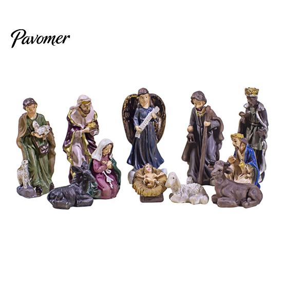 Indoor Creche Display 11 Pcs Christmas Nativity Scene Set, Resin Mini Figurines Tabletop Decor, Centerpieces Holy Family Angel Shepherd Animals