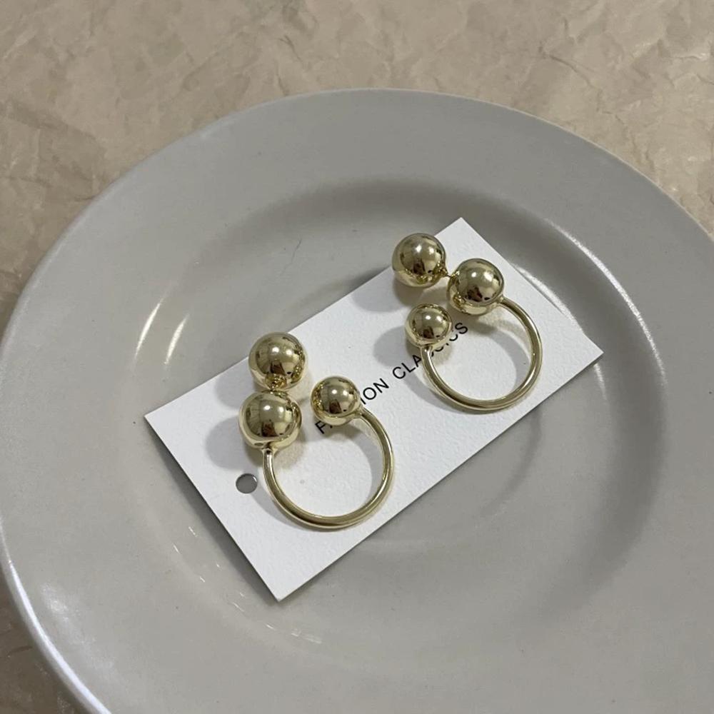 

Fashion Glossy Round Ball Metal Earrings For Women Girls Simple Geometric Trendy Design Jewelry Accessories Quality Gifts