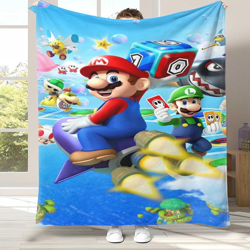 Retro M-Mario Bros Game Cartoon Flannel Blanket,Ultra Soft Warm Plush Throw for Home Bedroom Bed Sofa Cover Camping Picnic gift