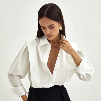 Autumn White Cotton Design Temperament French Shirt Women's European and American Fashion Commuter Top Women's Clothing