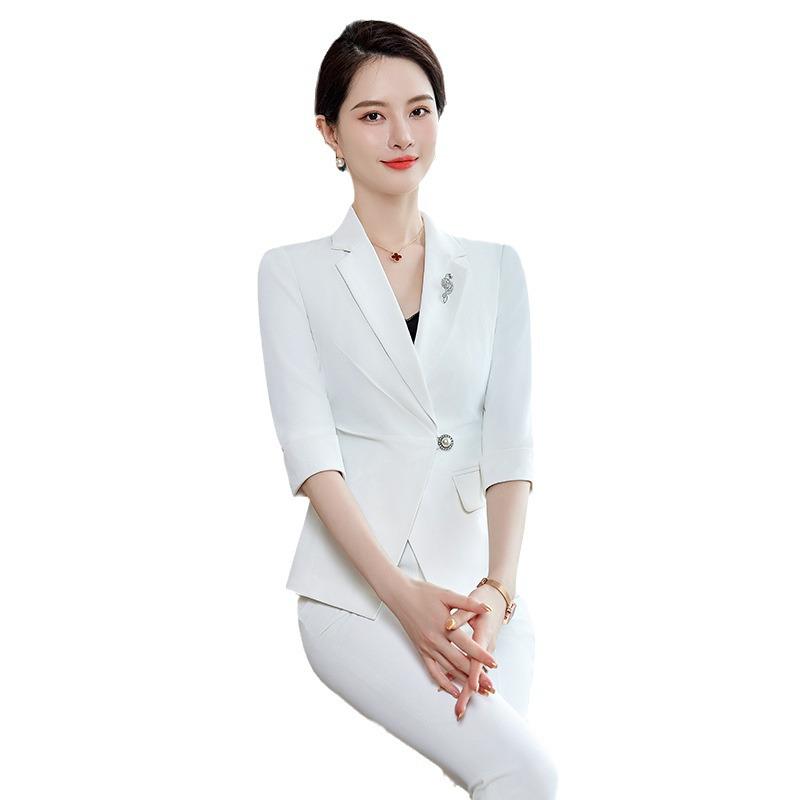 Women's White Professional Summer Suit Set for Beautician or Salon Manager