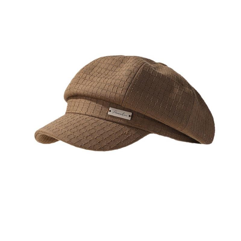 Ins versiunea coreeană pălărie octogonală texturată grilă toamnă iarnă beretă metalică cu logo artistică casual simplă pălărie știri