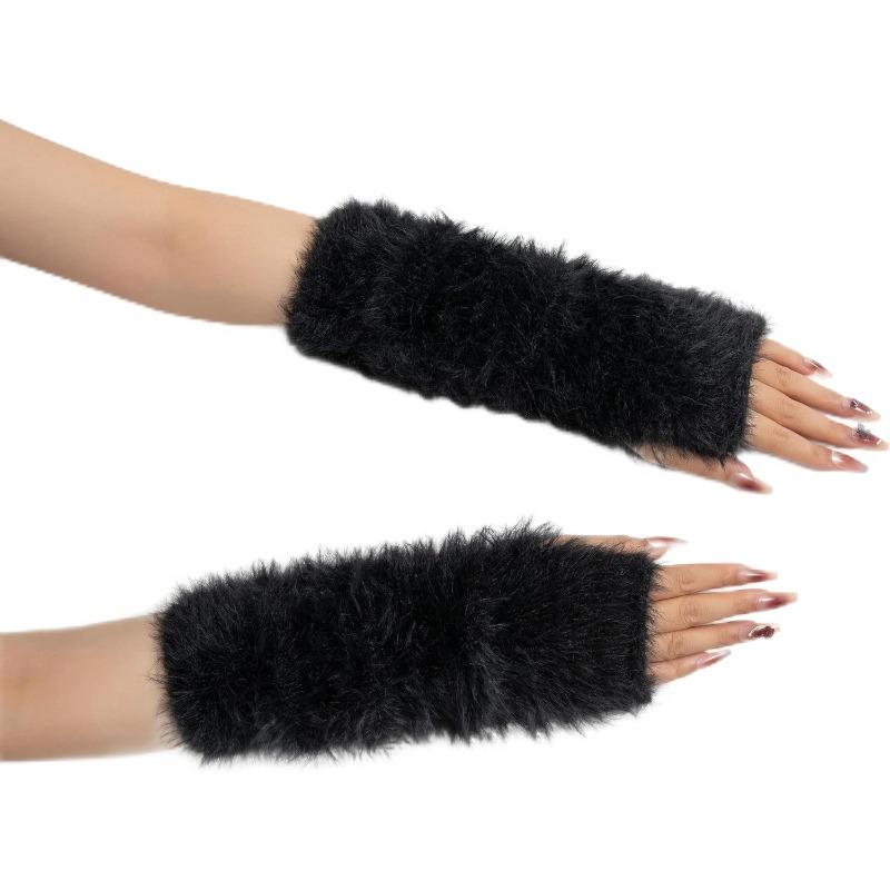 1pairs Women Winter Arm Sleeves Warmers Japanese Harajuku Y2k Arm Warmer for Girls Velvet Fingerless Gloves Knitted Arm Sleeve
