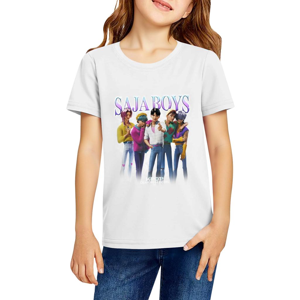 Fasjonable Rundhals Kort Ermet Arbeidsklær Trykte Topper For BARN Sommer Topper