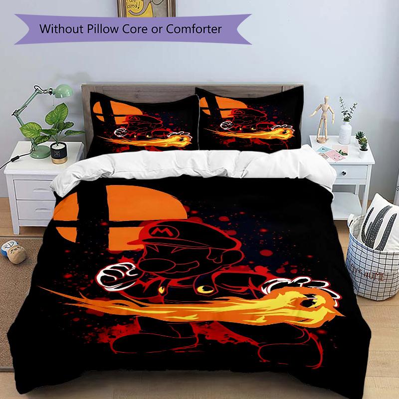 3pcs Fiery Fist of Fire Super Mario Printed Bedding Set, Soft and Comfortable Quilt Cover for Bedroom, Guest Room .H034