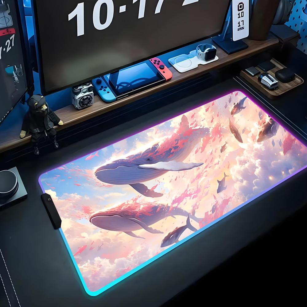 Flying Whale Mouse Pad RGB Gaming Mousepad Big LED Pad PC Desk Mat Luminous Mouse Pad Large Keyboard Mats Table Rug With Backlit