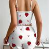 Strawberry Heart Print Ribbed Pajama Set: Women's Camisole & Shorts Loungewear.