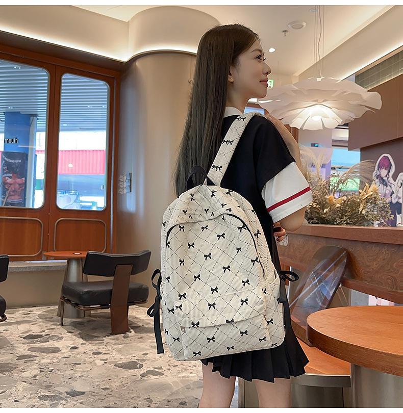 Versatile Corduroy Butterfly Print Backpack - Lightweight, Simple, Casual Design for Students