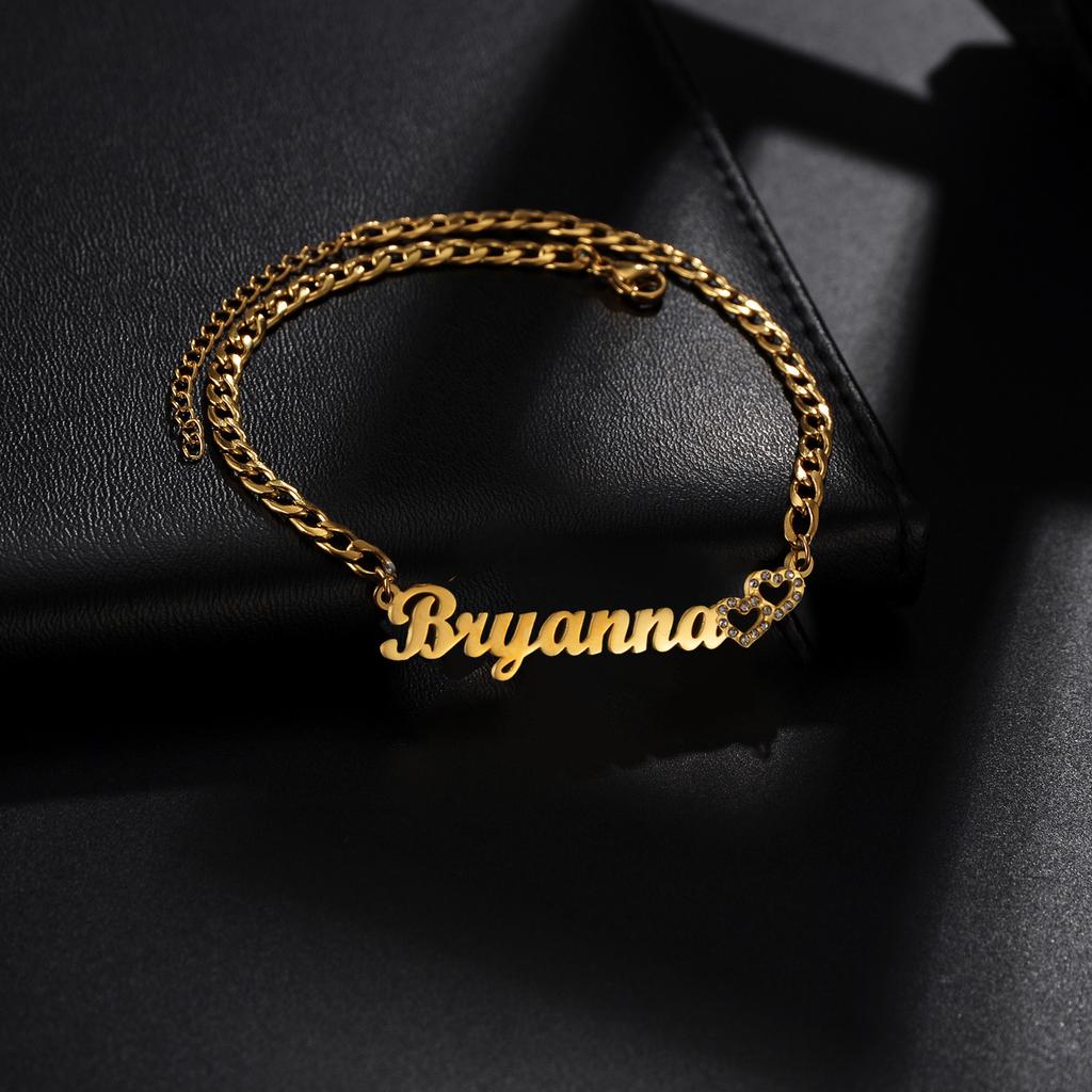 Atoztide Braccialetto Personalizzato con Nome Acciaio Inossidabile Per Uomo Donna Zircone Cuore Lettera Catena a Maglie Regalo Gioiello di Compleanno