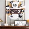 Specter Wood Sign for Halloween Colorful Flower Wreath Festives Window and Wall Decoration Waterproof Door Ornament
