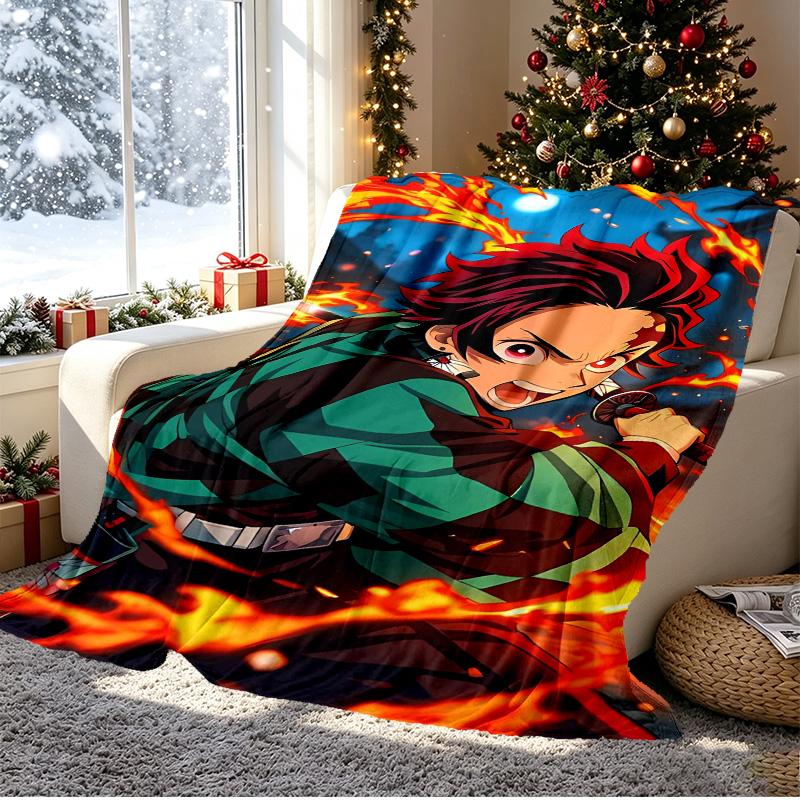 Demon Slayer Pattern Blanket for Home Decoration, Bed, Sofa, Car Travel, Camping, Suitable for All Seasons, Birthday Christmas Gift