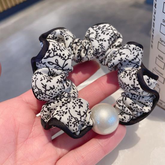 2Pcs Hair Tie High Elasticity Non-Slip Soft Chiffon Fabric Hair Rope with Imitation Pearl Design Floral Print Bun Half-Tied Hair Accessories