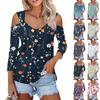 Dámská ležérní košile halenka s potiskem výstřih do V Sexy top se studeným ramenem, 3/4 rukáv