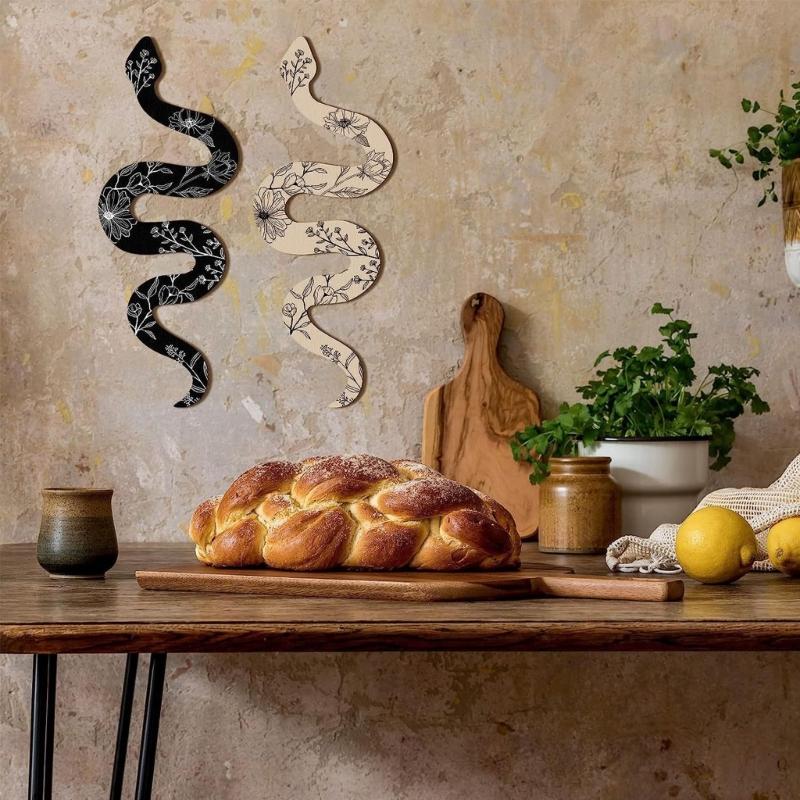 Set of 2 Wood Snake Earthy Room Wall Decoration Witchy Desk Ornaments Frame Wall Hanging for Apartment Bedroom Home