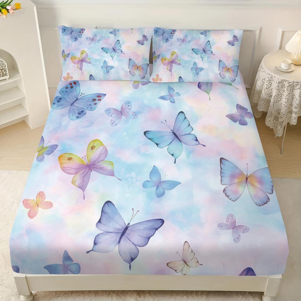 3Pc Dreamy Color Romantic Butterfly Print Coreless Bed Sheet Set Multiple Sizes Soft Comfortable Bed Cover Bedding Machine Washe