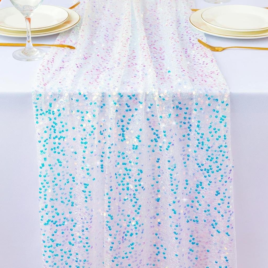 Glitter Iridiserende Paljett Bordløper, Myk Bryllups Spiseborddekorasjon For Brude-, Baby Shower, Jentes Bursdag, Bryllupsfest