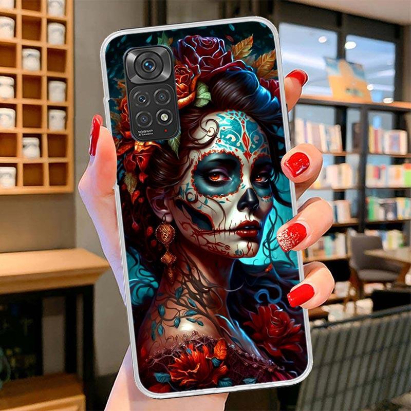 Catrina Schönes Rosenmädchen Totenkopf Hülle Handyhülle Für Xiaomi Redmi Note 15 14 13 12 11 10 Pro Plus 14S 12S 11S 11T 11E 10S Weich
